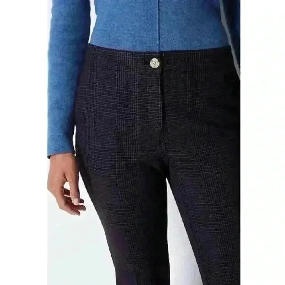 J. Jill Plaid Pants Size 8 Brown Blue Brushed Twill Bi-Stretch Ankle Button Zip - Picture 4 of 12